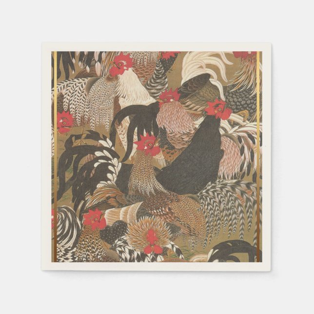 Roosters Japanese painting Rooster Year 2017 Paper Paper Napkins (Front)