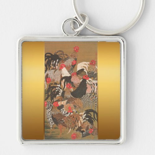 Roosters New Year 2017 Japanese Painting Keychain