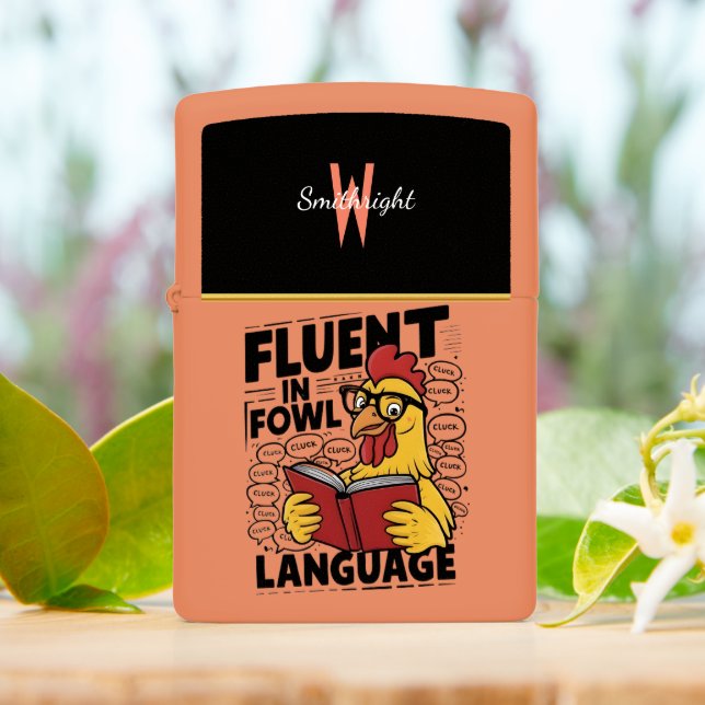 Roosters Reading Fluent in Fowl Language Zippo Lighter (On Table)