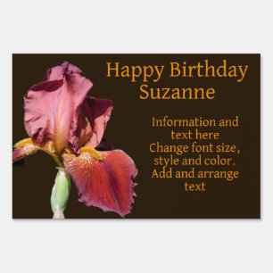 Root Beer Bearded Iris Flower Happy Birthday Sign