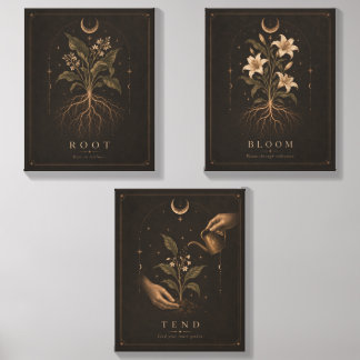 Root Bloom Tend | 3 Earthy 16x20 Wrapped Canvas Canvas Photo Tile