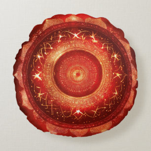 Root Chakra Red Mandala Meditation Round Pillow