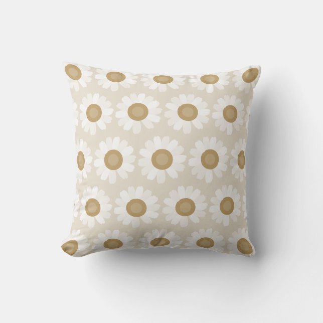 Rooted & Blooming – Beige Chamomile Throw Pillow (Front)