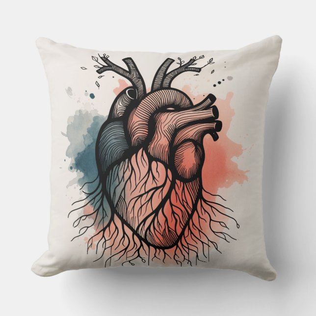 Rooted Heart – Minimal Soulful Sketch Throw Pillow (Front)