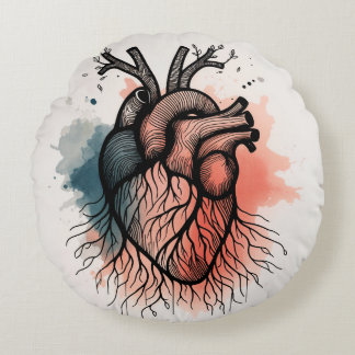 Rooted Heart Organic Line Art Round Pillow