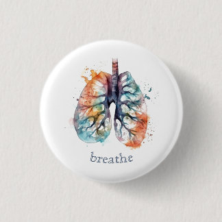 Rooted in Breath Watercolor Lungs Custom Button
