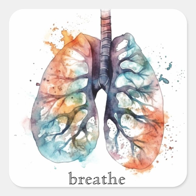 Rooted in Breath Watercolor Lungs Custom Square Sticker (Front)