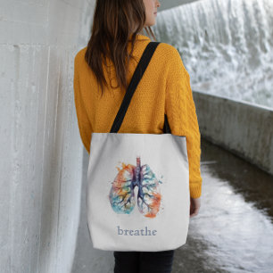 Rooted in Breath Watercolor Lungs Custom Tote Bag