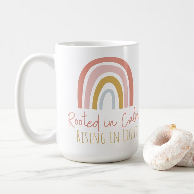 Rooted in Calm, Rising in Light Inspirational Mug (With Donut)