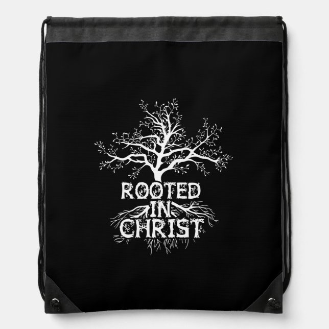 Rooted in Christ Christian Faith and Love in God Drawstring Bag (Front)
