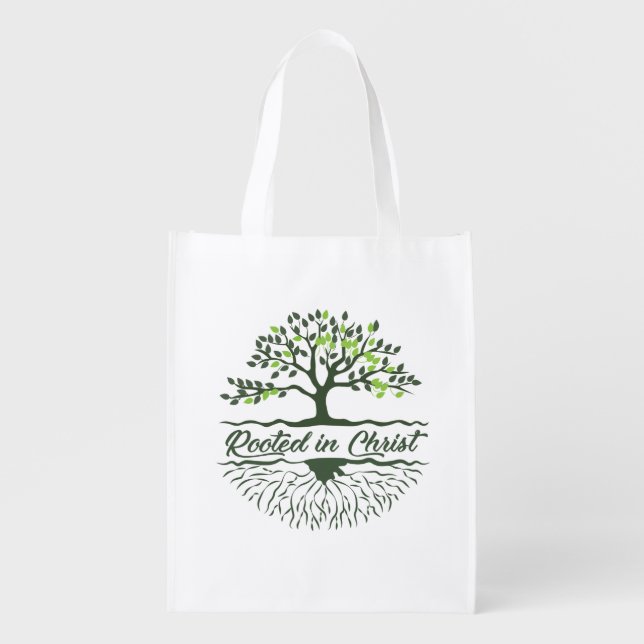 Rooted In Christ Christian Grocery Bag (Front)