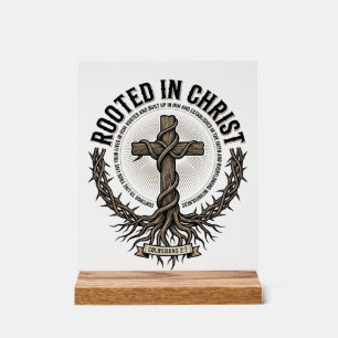 Rooted in Christ Cross Vintage Engraving Christian Acrylic Sign