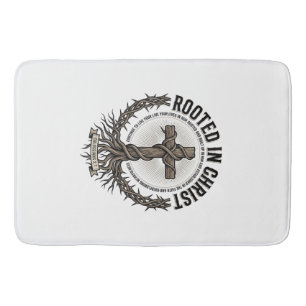 Rooted in Christ Cross Vintage Engraving Christian Bath Mat