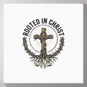 Rooted in Christ Cross Vintage Engraving Christian Canvas Photo Tile