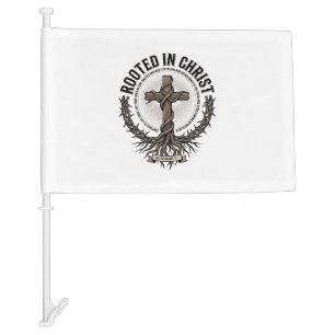 Rooted in Christ Cross Vintage Engraving Christian Car Flag