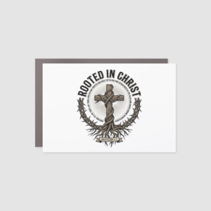 Rooted in Christ Cross Vintage Engraving Christian Car Magnet