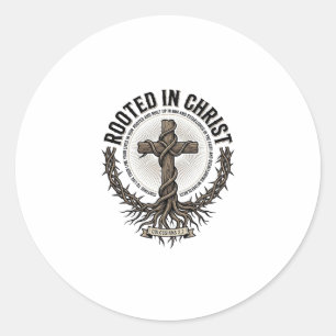Rooted in Christ Cross Vintage Engraving Christian Classic Round Sticker