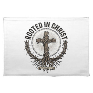 Rooted in Christ Cross Vintage Engraving Christian Cloth Placemat