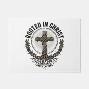 Rooted in Christ Cross Vintage Engraving Christian Doormat