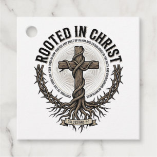 Rooted in Christ Cross Vintage Engraving Christian Favor Tags