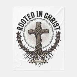 Rooted in Christ Cross Vintage Engraving Christian Fleece Blanket