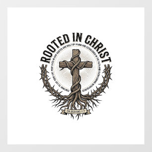 Rooted in Christ Cross Vintage Engraving Christian Floor Decals