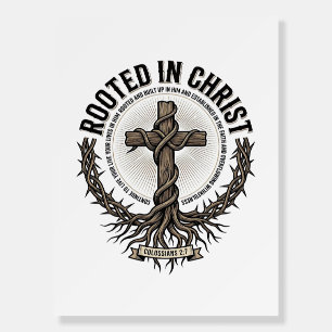 Rooted in Christ Cross Vintage Engraving Christian Foam Board