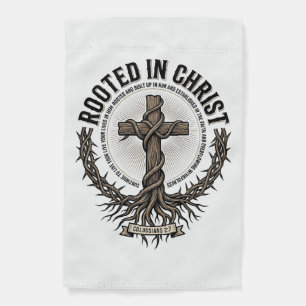 Rooted in Christ Cross Vintage Engraving Christian Garden Flag