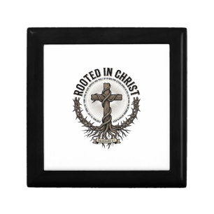 Rooted in Christ Cross Vintage Engraving Christian Gift Box