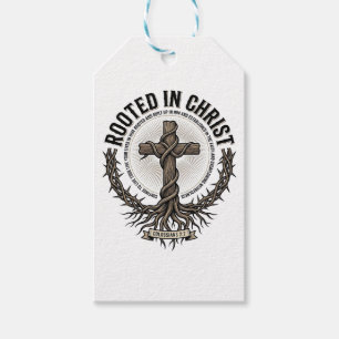Rooted in Christ Cross Vintage Engraving Christian Gift Tags