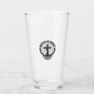 Rooted in Christ Cross Vintage Engraving Christian Glass