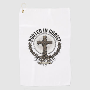 Rooted in Christ Cross Vintage Engraving Christian Golf Towel