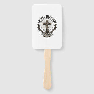 Rooted in Christ Cross Vintage Engraving Christian Hand Fan