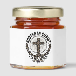 Rooted in Christ Cross Vintage Engraving Christian Honey Jar Favors