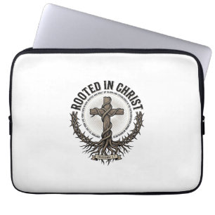 Rooted in Christ Cross Vintage Engraving Christian Laptop Sleeve