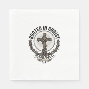 Rooted in Christ Cross Vintage Engraving Christian Napkins