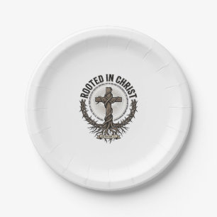 Rooted in Christ Cross Vintage Engraving Christian Paper Plates