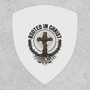 Rooted in Christ Cross Vintage Engraving Christian Patch