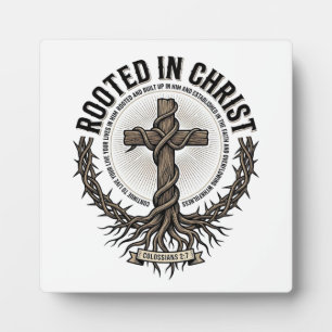 Rooted in Christ Cross Vintage Engraving Christian Plaque