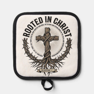 Rooted in Christ Cross Vintage Engraving Christian Pot Holder