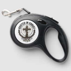 Rooted in Christ Cross Vintage Engraving Christian Retractable Pet Leash