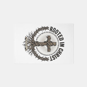 Rooted in Christ Cross Vintage Engraving Christian Rug