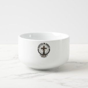 Rooted in Christ Cross Vintage Engraving Christian Soup Mug