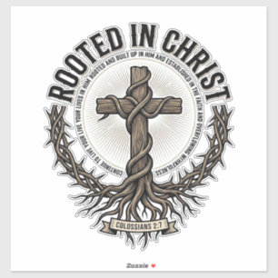 Rooted in Christ Cross Vintage Engraving Christian Sticker