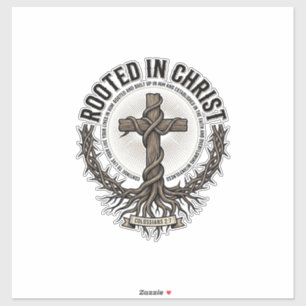 Rooted in Christ Cross Vintage Engraving Christian Sticker