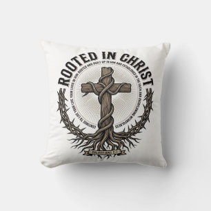 Rooted in Christ Cross Vintage Engraving Christian Throw Pillow