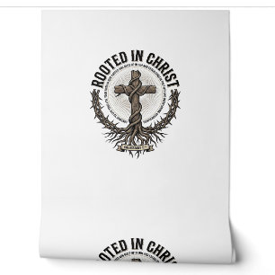 Rooted in Christ Cross Vintage Engraving Christian Wallpaper