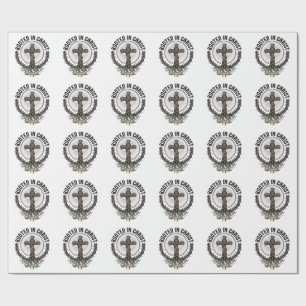 Rooted in Christ Cross Vintage Engraving Christian Wrapping Paper