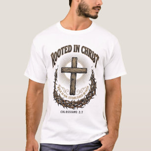 Rooted in Christ Cross Vintage Engraving Design_1 T-Shirt