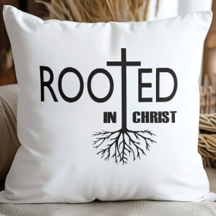 Rooted In Christ Elegant Cross Black White Faith Throw Pillow
